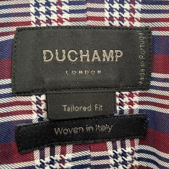 Duchamp Red & Blue Plaid Tailored Fit Dress Men's Shirt Woven in Italy Sz M-L - Picture 6 of 8